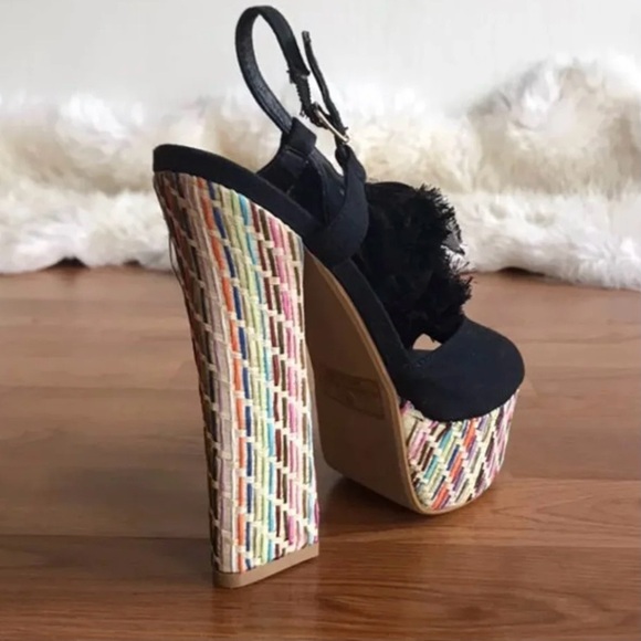 Ruffled Slingback Sandals with Multicolor Platform Heel size 8 - Picture 4 of 4